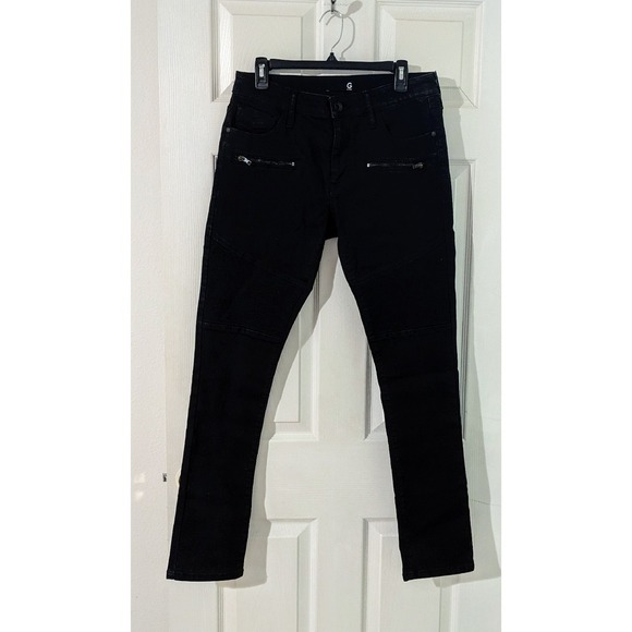 G by Guess Black Moto Jeans‎ Slim Fit Zippers Detail Women Size S Vintage - Picture 1 of 8